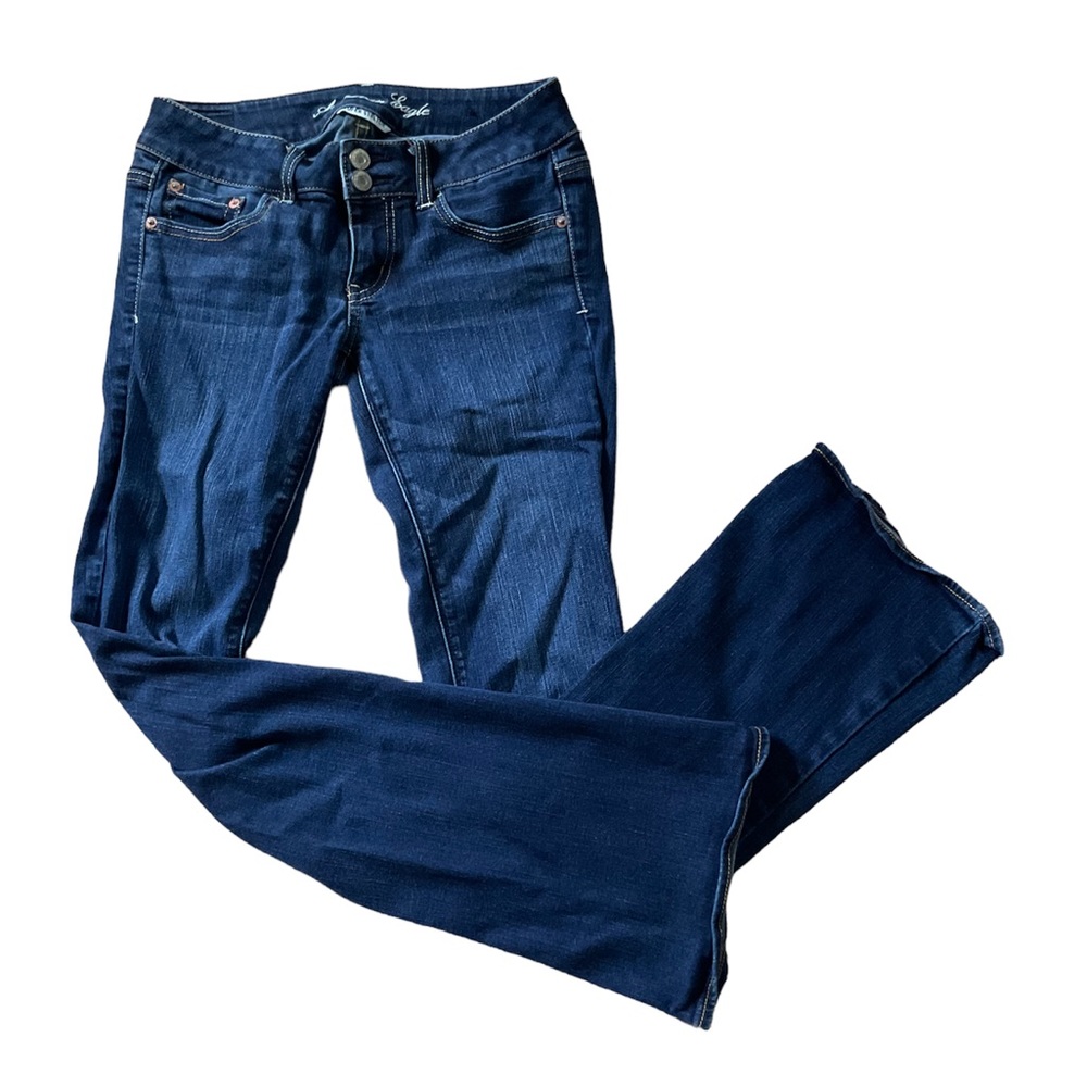 American eagle outfitters womens dark was artist flare denim jeans size 4.